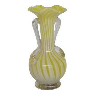 Murano Murano Yellow Swirl Handled Glass Vase 4435b For Sale