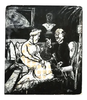 The Priest and the Grandmother- Mixed Media by G. Galantara - Early 20th Century Early 20th Century