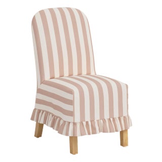 Aria Ruffle Slipcover Dining Chair in Mauve Canopy Stripe Red Oga For Sale