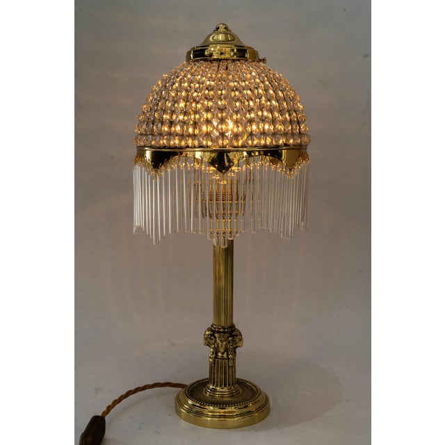 Gold Art Deco Table Lamp with Cut Glass Shade and Glass Sticks, Vienna, Austria, 1920s For Sale - Image 8 of 18