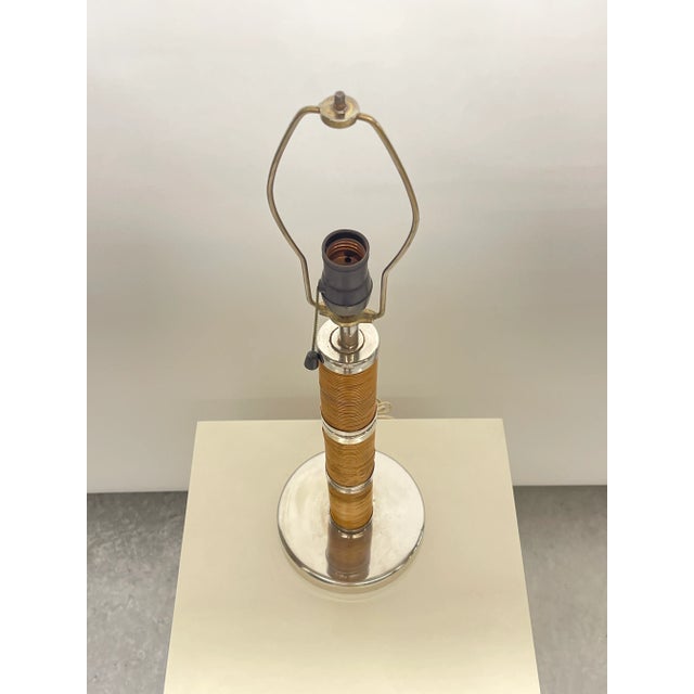 1970s Mid-Century Wicker Rattan and Chrome Table Lamp For Sale - Image 11 of 12