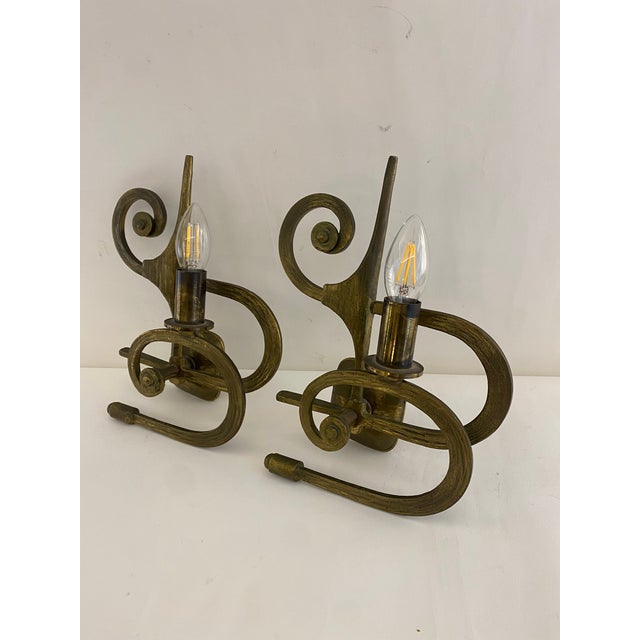 Vintage Bronze Wall Lights, Italy, 1950s, Set of 3 For Sale - Image 4 of 7