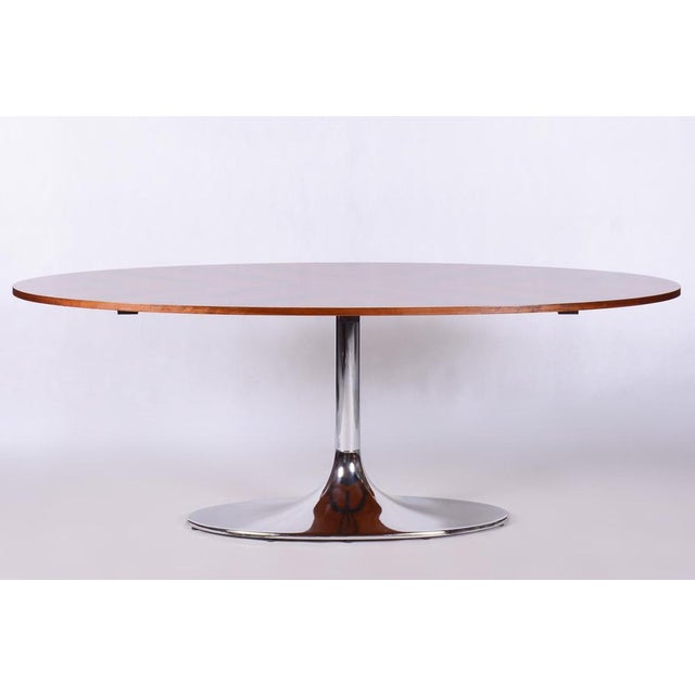 Functionalism Oval Table in Chrome and Walnut from Kovona, Czechia, 1960s For Sale - Image 10 of 14