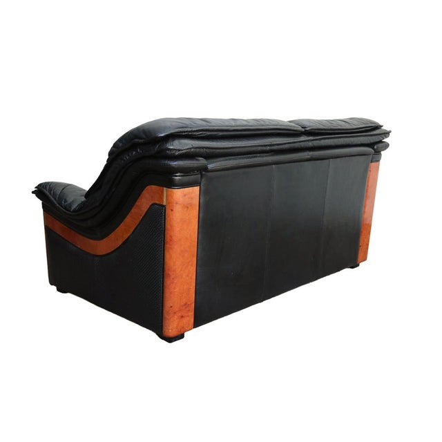 Wood Vintage Two-Seater Sofa in Black Leather by Paolo Gucci for Formitalia, Italy, 1991 For Sale - Image 7 of 18