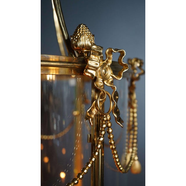 Custom Made Brass Lantern Chandelier Circular Glass Pendant Light 6 Light For Sale - Image 11 of 17