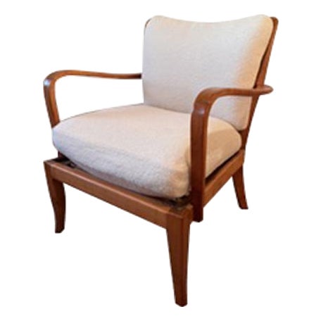 Vintage Knoll Antimott Solid Wood Lounge Chair in Ivory Boucle' For Sale
