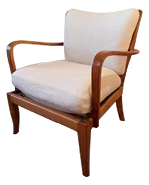 Vintage Knoll Antimott Solid Wood Lounge Chair in Ivory Boucle'