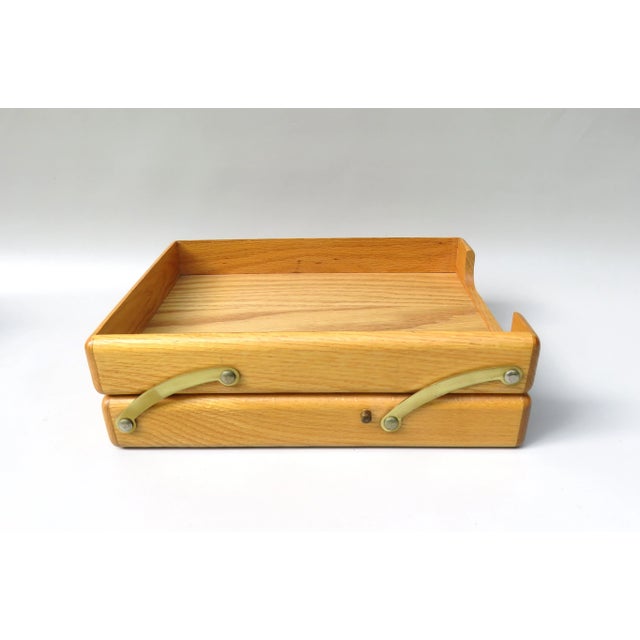 Beech & Brass Document Tray & Storage Box, 1960s For Sale - Image 4 of 14