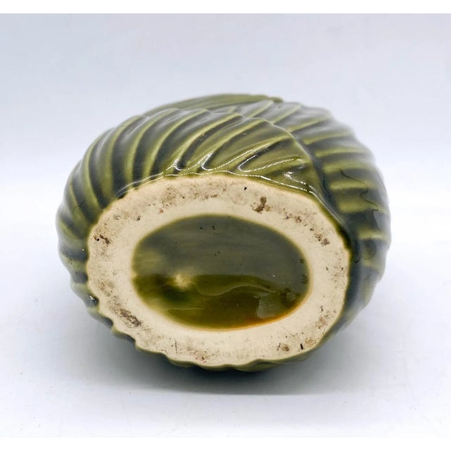 Green Vintage Boho Chic Green Ceramic Leaf Vase For Sale - Image 8 of 9