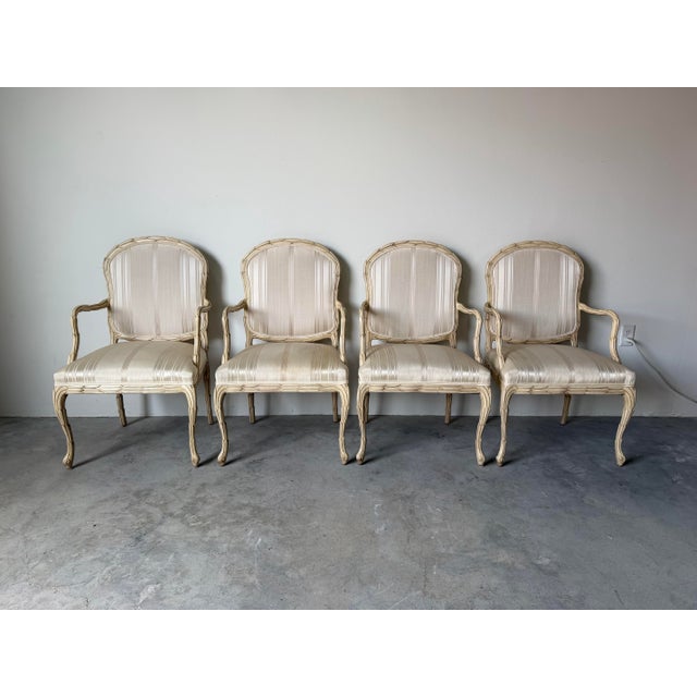 Hollywood Regency Vintage Century Furniture Serge Roche Style Faux Bois Palm Frond Arm Dining Chairs – Set of 4 For Sale - Image 3 of 12