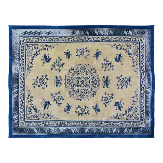 1950s New Chinese Art Deco Hand Knotted Wool Rug, 8'7x11'3 For Sale