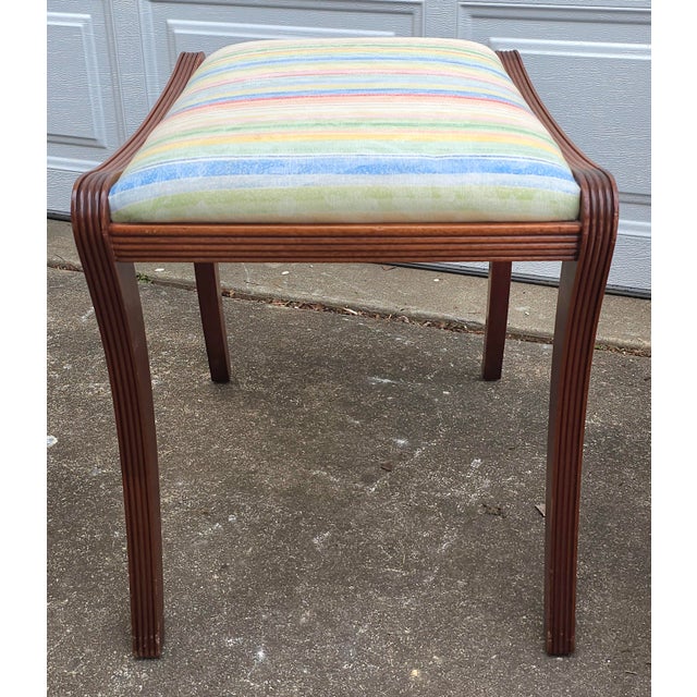 Mid-Century Duncan Phyfe Style Solid Cherry and Upholstered Vanity Bench For Sale In Washington DC - Image 6 of 9