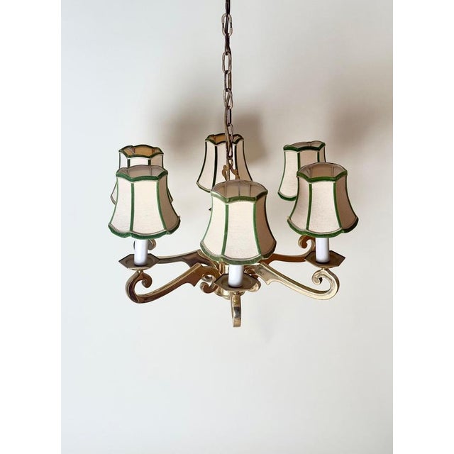 1970s Hollywood Regency Brass 6-Arm Chandelier by Leclaire & Schäfer, 1970s For Sale - Image 5 of 16