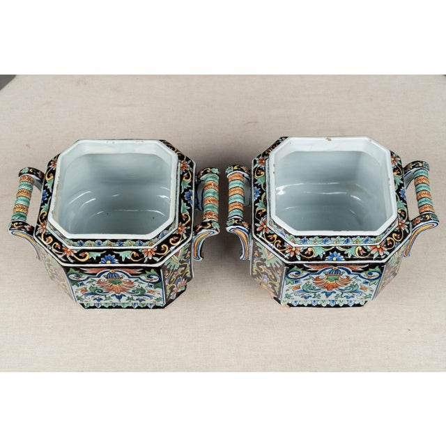 19th Century French Desvres Jardinière and Cachepot Set of 3 For Sale - Image 11 of 17