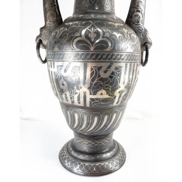 Gray 19th Century Persian or Turkish Bidriware and Silver Inlaid Damascene Floor Vase For Sale - Image 8 of 13