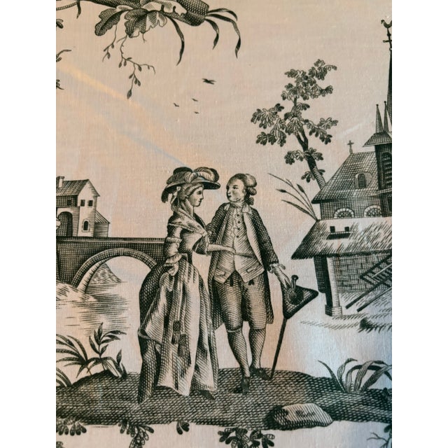 American Vintage Approximately 20 Yards of Cream and Green Toile Fabric. For Sale - Image 3 of 5