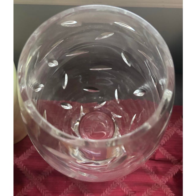 Transparent Large Signed Tiffany & Co. Hand-Cut Crystal Leaf Pattern Vase – 13.5” Heavy Lead Crystal For Sale - Image 8 of 11