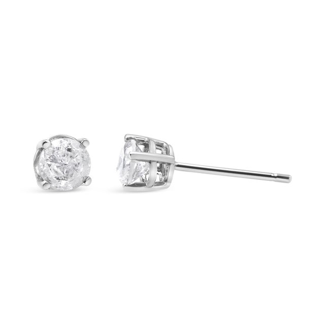 Early 21st Century .925 Sterling Silver 3/4 Cttw 4-Prong Round-cut "Salt and Pepper" Diamond Classic Stud Earrings (H-I Color, I3 Clarity) For Sale - Image 5 of 7