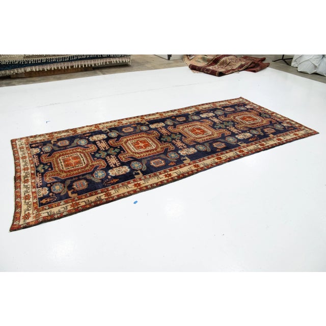 Navy Blue Wool Rug Vintage Heriz Allover Design For Sale - Image 4 of 11