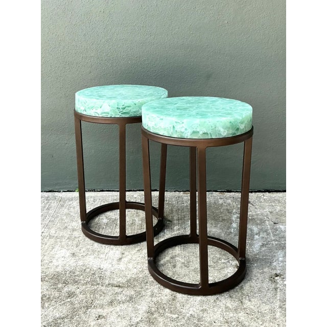 Vintage Stone and Metal Side Tables - Pair For Sale - Image 4 of 12
