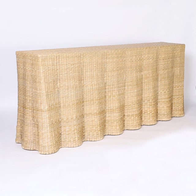 Long Wicker Drapery Ghost Console For Sale - Image 4 of 9