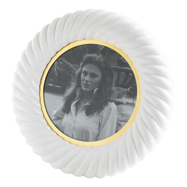 Tommaso Barbi White Ceramic and Gilded Brass Picture Frame For Sale
