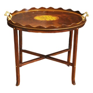 Circa 1880s English Oval Gallery Tray on Custom Coffee Table Height Stand For Sale