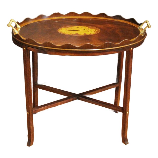 Circa 1880s English Oval Gallery Tray on Custom Coffee Table Height Stand For Sale