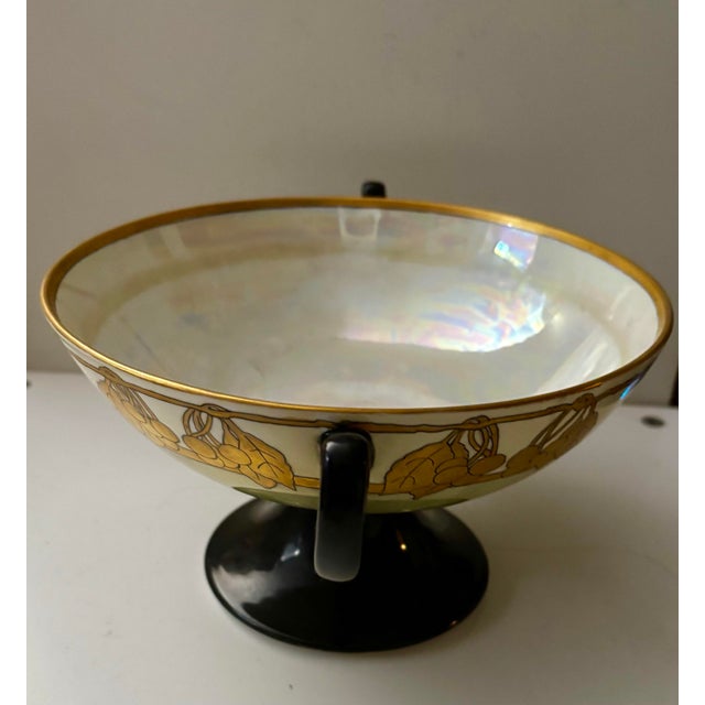 Art Nouveau Antique Art Nouveau Hand-Painted Porcelain Pedestal Bowl, Signed C. M. Button, C. 1900 For Sale - Image 3 of 6