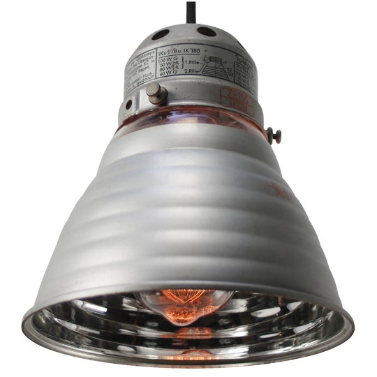 Vintage Industrial Zeiss Ikon Ik180 Mercury Mirror Glass Pendant Light For Sale
