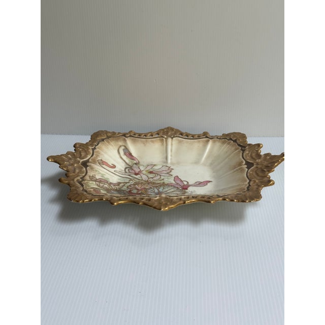 Royal Doulton Antique 1880s Dolton Burslem England Hand Painted Reticulated Floral Gold Trim Serving Dish For Sale - Image 4 of 18