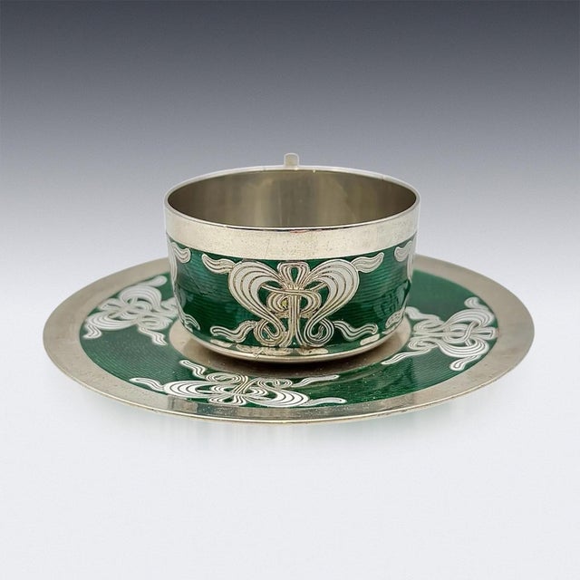 Antique Norwegian Silver and Guilloché Enamel Cup and Saucer, 1900, Set of 2 For Sale - Image 4 of 10