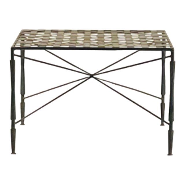 1960s Patinated Wrought Iron Ottoman by Mario Papperzini for John Salterini, Attributed For Sale