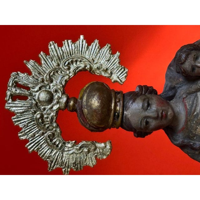 Our Lady of the Rosary with Child in Polychrome Wood For Sale - Image 4 of 14