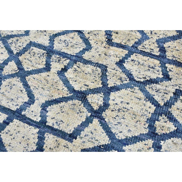 Moroccan Rug 5'8'' X 8' Ivory Blue Viscose Contemporary Hand-Knotted Carpet For Sale - Image 9 of 12