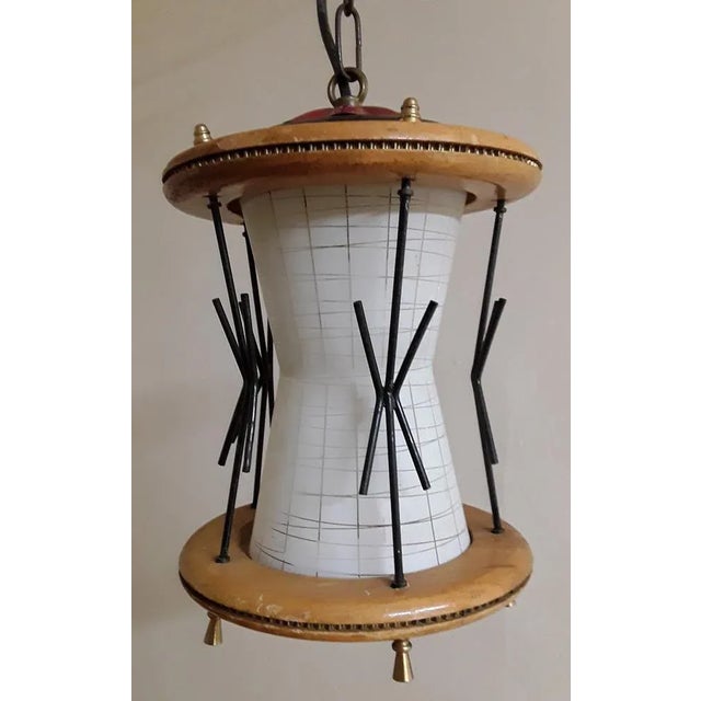 Mid-Century Modern German Pendant Lamp with Frame Maple Wood For Sale - Image 4 of 6
