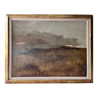 "Marsh Land" Oil on Canvas Landscape-Custom Gilt Frame-Signed, 1980 For Sale