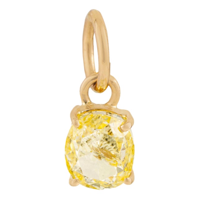 Oval Cut Yellow Diamond Solitaire Charm Pendant in 14k Yellow Gold For Sale
