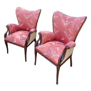 Pair of 1940s Attributed Grosfeld House French Wingback Chairs With Original Fabric For Sale