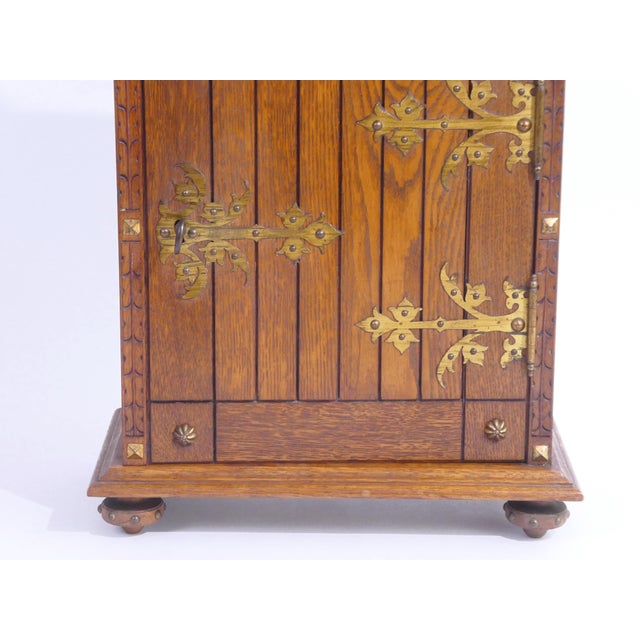 Antique Gothic Wooden Wall Cabinet with Ornate Brass Hinges and Lion Head, 1940s For Sale - Image 10 of 11