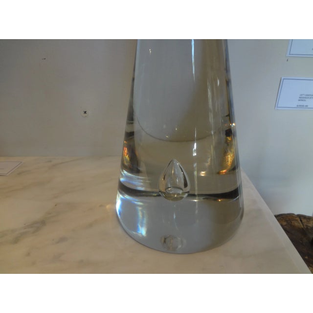 Murano glass sculpture signed Barbini. This stunning cone shaped clear Murano glass table sculpture is great by itself or...