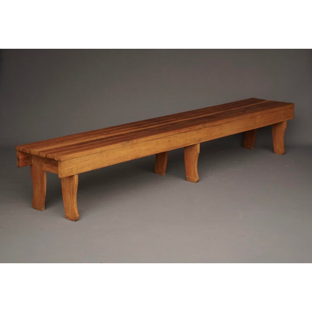 Long Oak Slatted Bench, 1960s For Sale - Image 4 of 9
