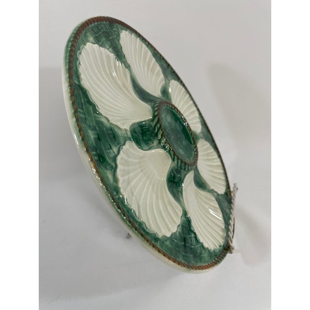 Vintage 1950s French Longchamp Green and White Oyster Plate For Sale - Image 13 of 16