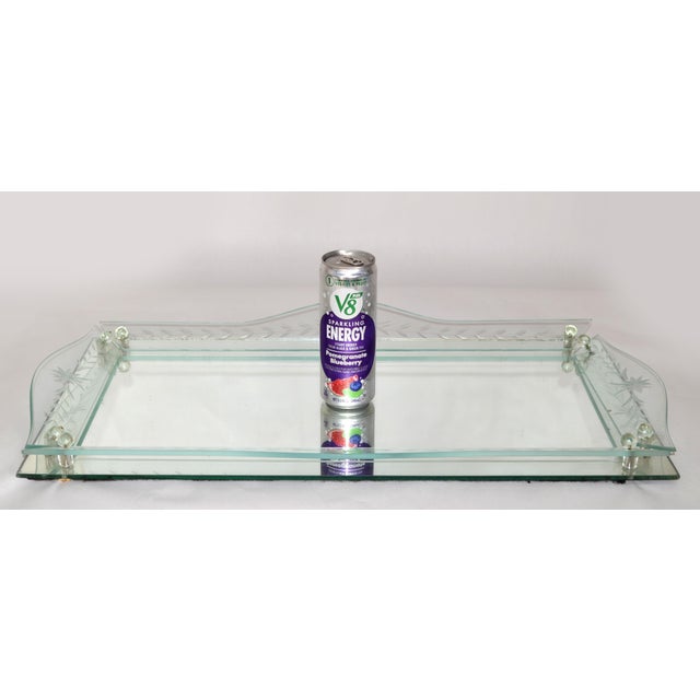 1930 Art Deco Venetian Etched Mirror Tray Serving Platter Glass Ball Decor Italy For Sale - Image 13 of 17