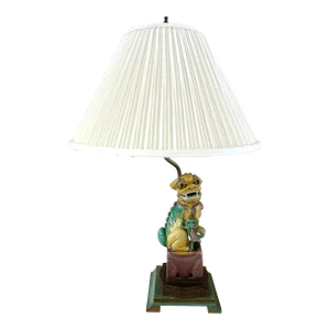Vintage Foo Dog Lamp With Pleated Shade