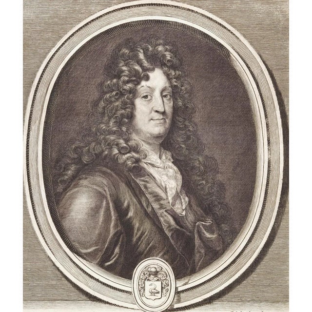 Portraiture Jean Racine Portrait: 17th C. Engraving by Edelinck in Perrault's Les Hommes, 1696 For Sale - Image 3 of 4