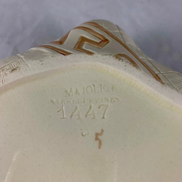 Sarreguemines Majolica Trompe L’Oeil Greek Key Napkin Egg Box Pâté Terrine For Sale - Image 11 of 13