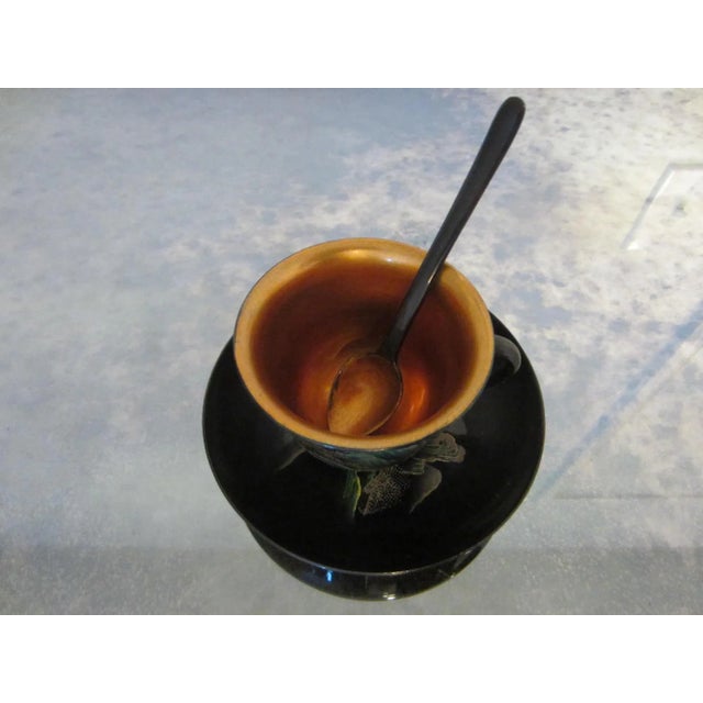 Black Antique Chinoiserie Black and Gold Hand Painted Lacquer Tea Set- 18 Pieces For Sale - Image 8 of 17