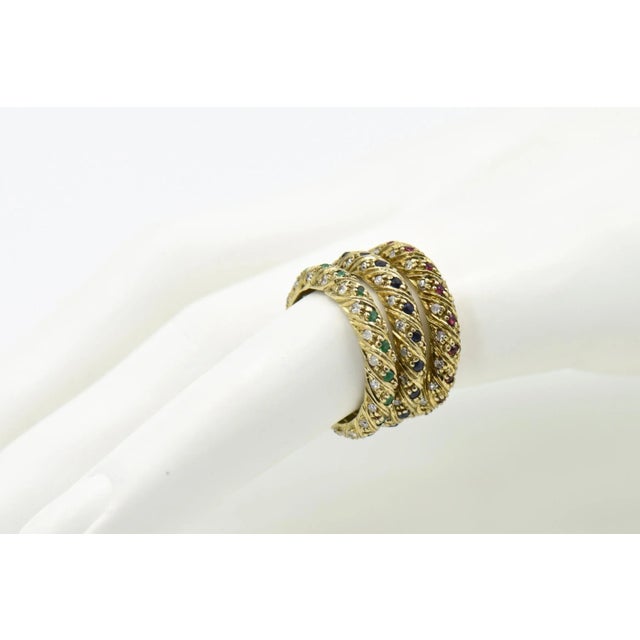 Gold Set of Ruby Emerald Sapphire Stacking Gold Bands with Diamonds - 3 Pieces, Ring size 6 - 6.25 For Sale - Image 8 of 8