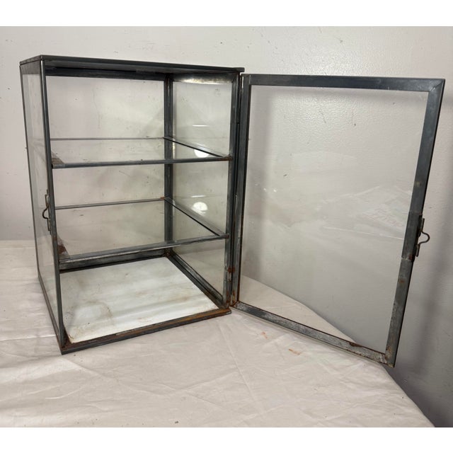 Antique Handmade Metal Glass Countertop Store Display Show Case Sliding Shelves For Sale - Image 11 of 14